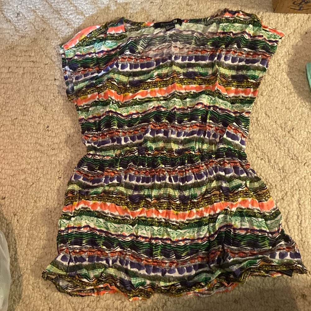 Multi color pattern print small peplum style shirt from Forever 21.